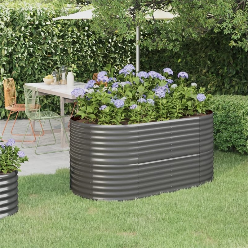 vidaXL Large Powder-Coated Steel Raised Garden Bed in Gray