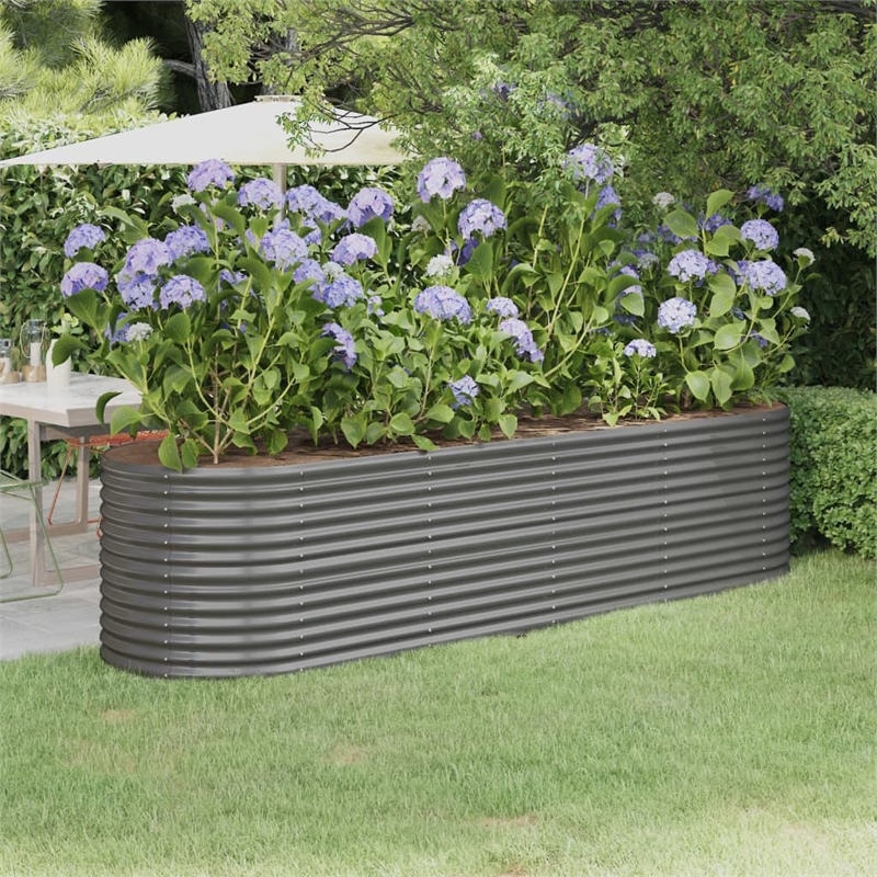 vidaXL Large Powder-Coated Steel Raised Garden Bed in Gray