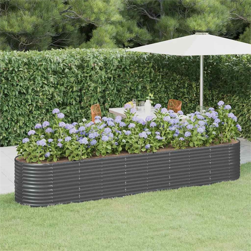 vidaXL Large Powder-Coated Steel Raised Garden Bed in Anthracite