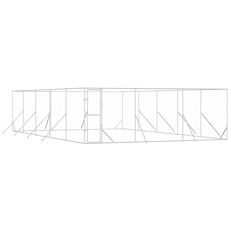 vidaXL Heavy Duty Galvanized Steel Outdoor Dog Kennel in Silver