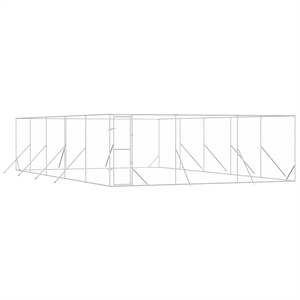 vidaXL Heavy Duty Galvanized Steel Outdoor Dog Kennel in Silver