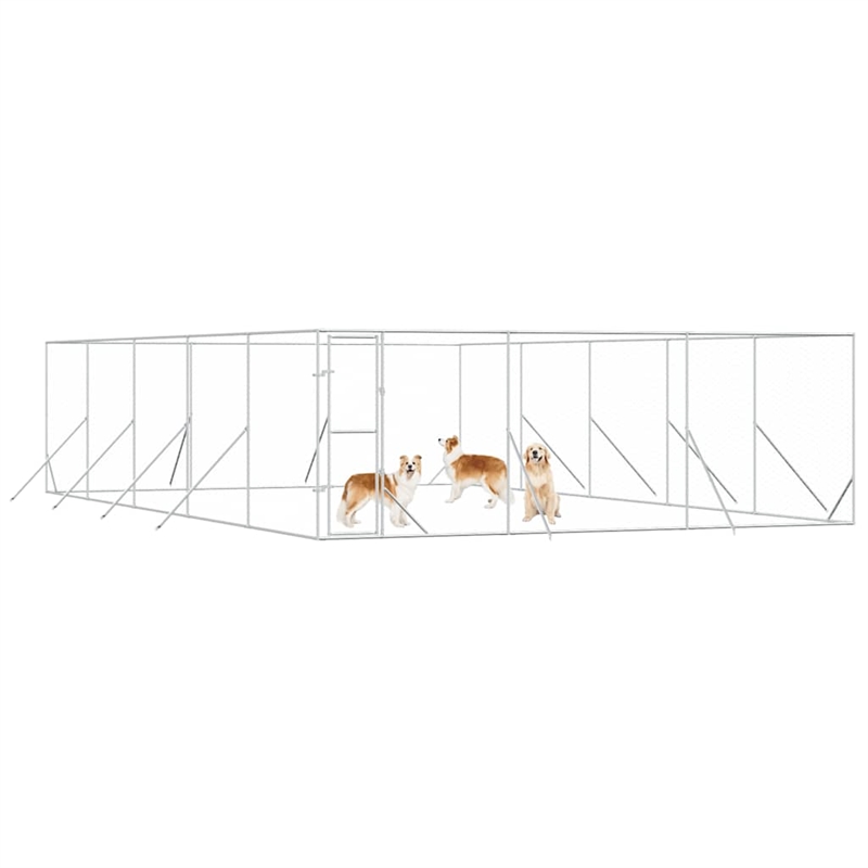 vidaXL Heavy Duty Galvanized Steel Outdoor Dog Kennel in Silver
