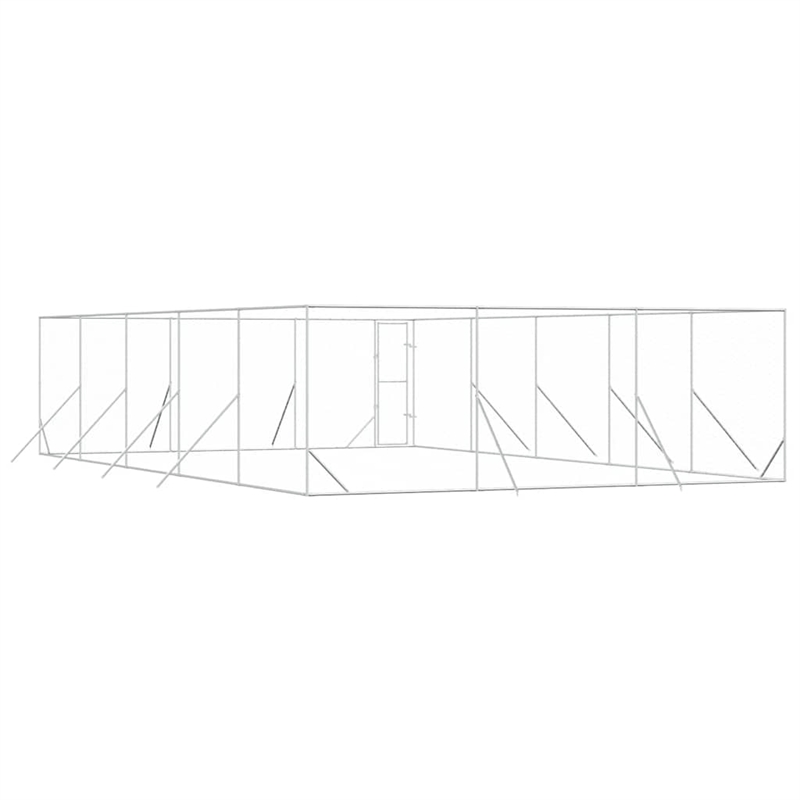 vidaXL Heavy Duty Galvanized Steel Outdoor Dog Kennel in Silver