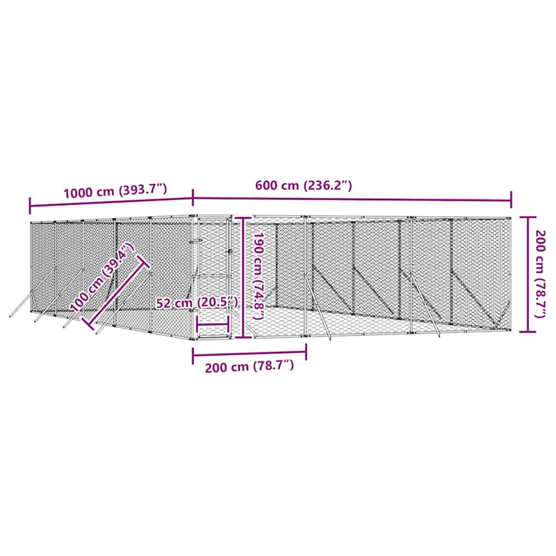 vidaXL Heavy Duty Galvanized Steel Outdoor Dog Kennel in Silver