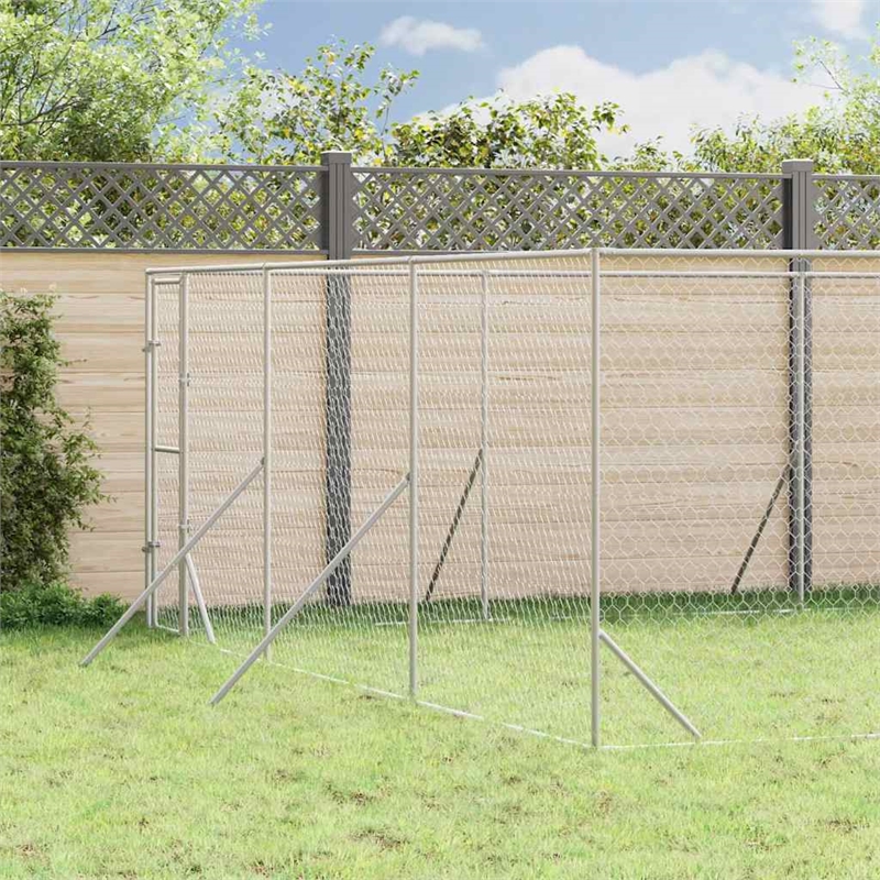 vidaXL Heavy Duty Galvanized Steel Outdoor Dog Kennel in Silver