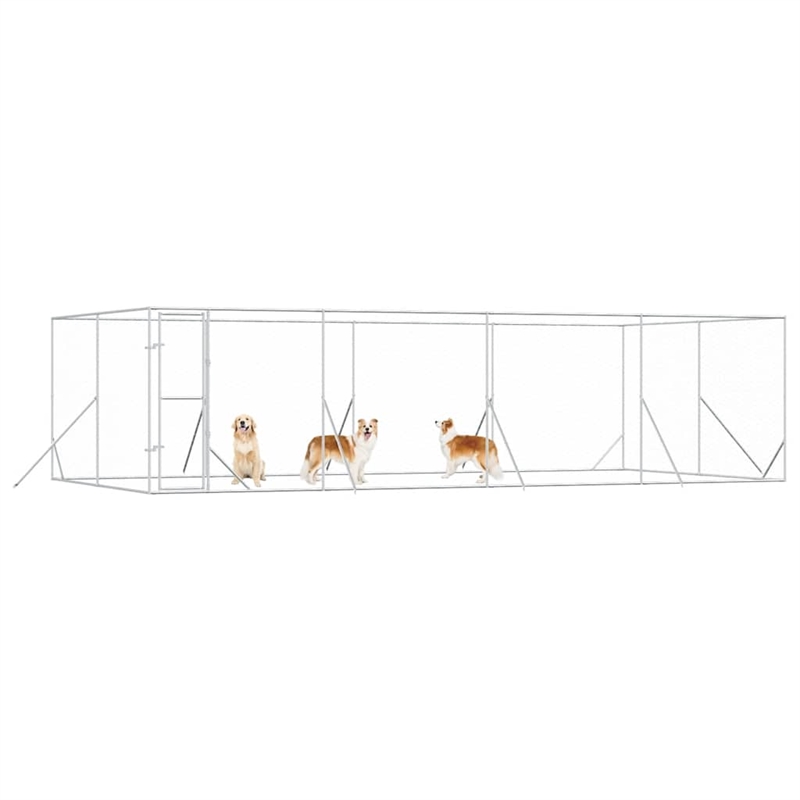 vidaXL Galvanized steel Outdoor Dog Kennel in Silver