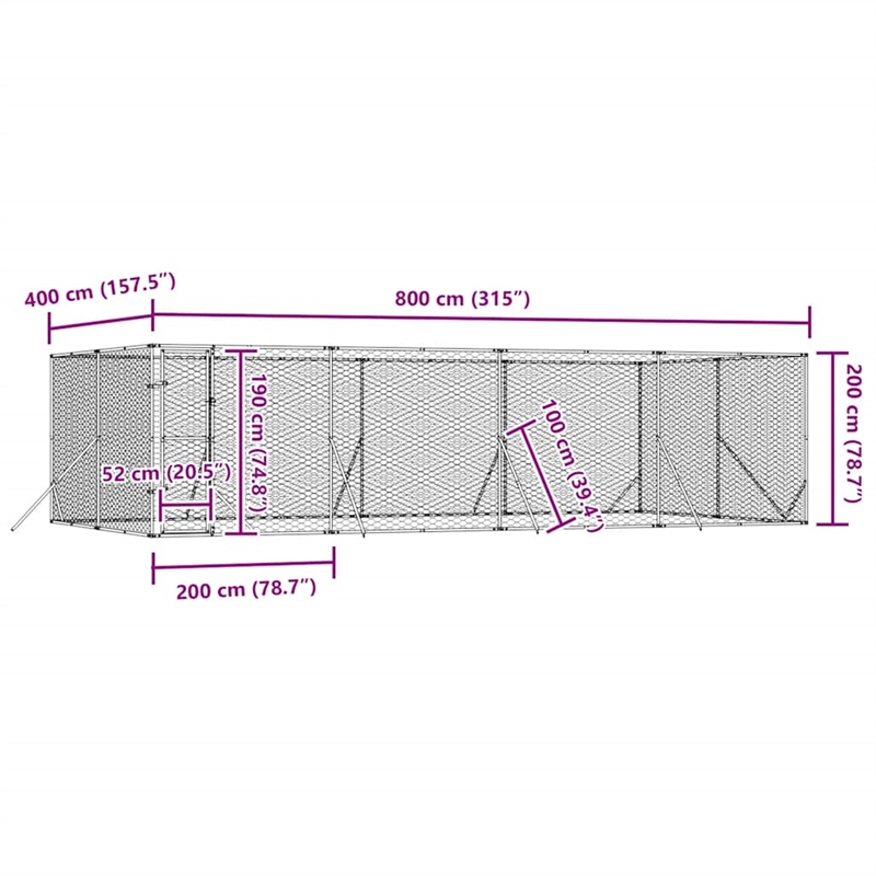 vidaXL Galvanized steel Outdoor Dog Kennel in Silver