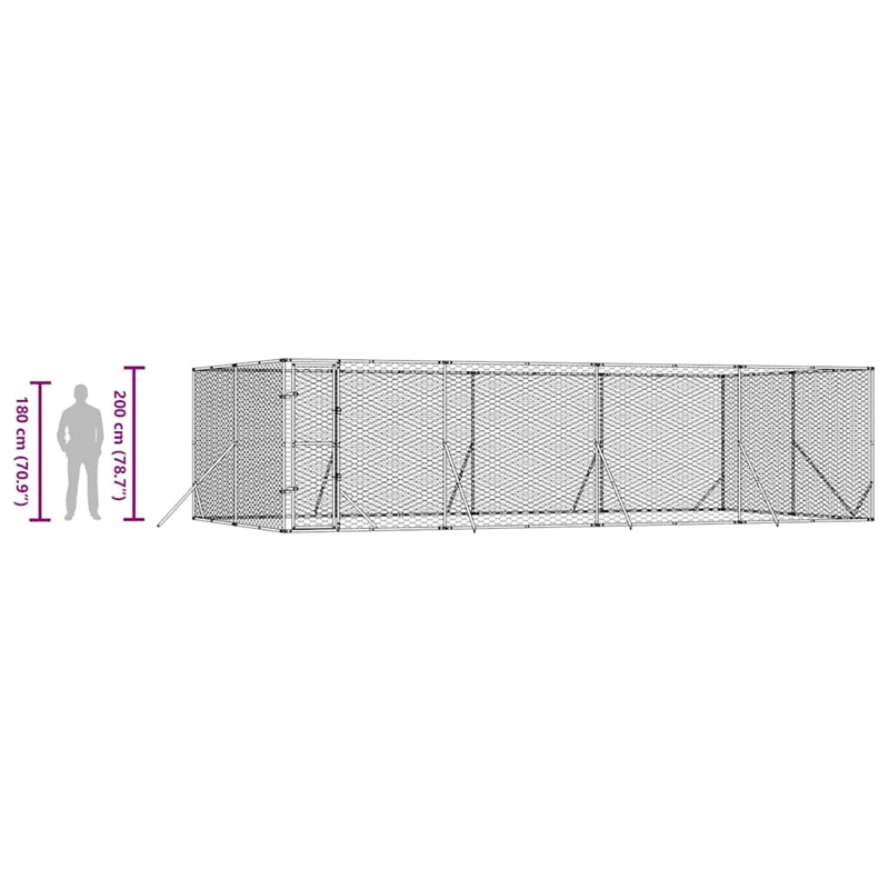 vidaXL Galvanized steel Outdoor Dog Kennel in Silver