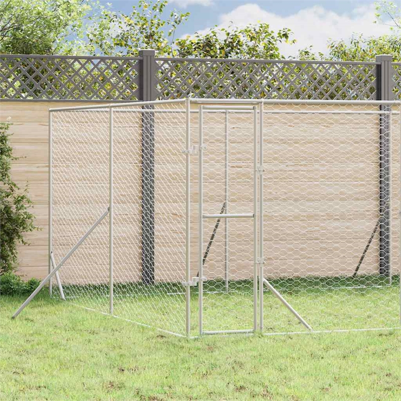 vidaXL Galvanized steel Outdoor Dog Kennel in Silver