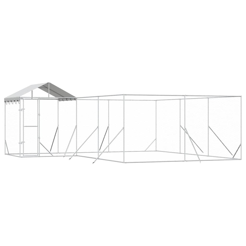 vidaXL Galvanized steel Outdoor Dog Kennel in Silver