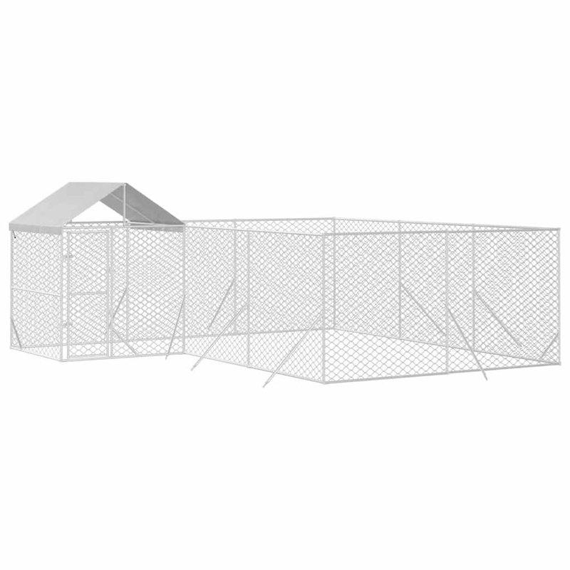 vidaXL Galvanized steel Outdoor Dog Kennel in Silver