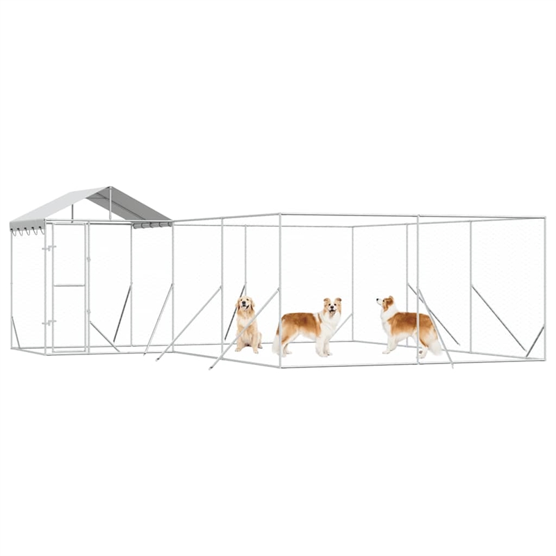 vidaXL Galvanized steel Outdoor Dog Kennel in Silver