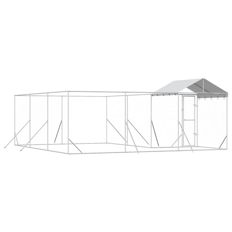 vidaXL Galvanized steel Outdoor Dog Kennel in Silver