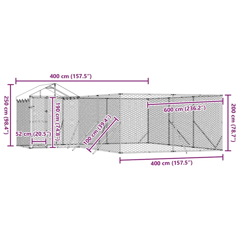 vidaXL Galvanized steel Outdoor Dog Kennel in Silver