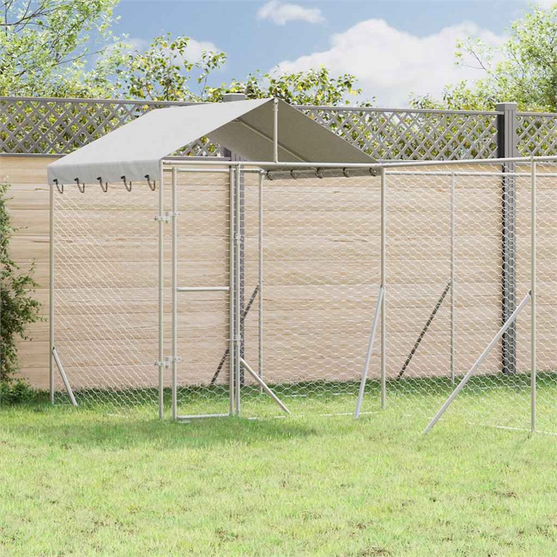 vidaXL Galvanized steel Outdoor Dog Kennel in Silver