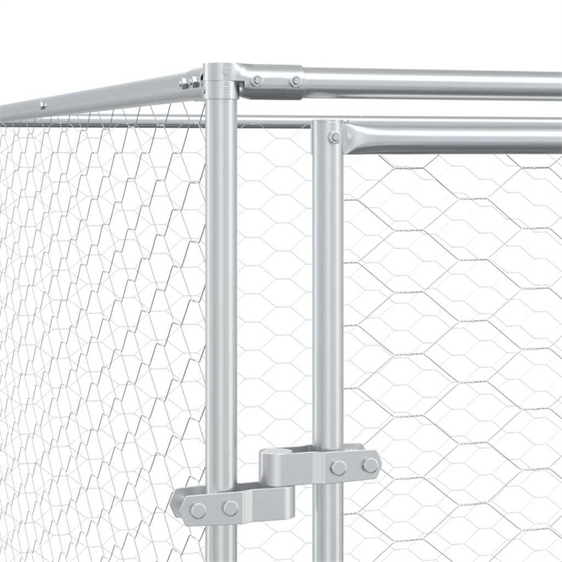 vidaXL Galvanized steel Outdoor Dog Kennel in Silver