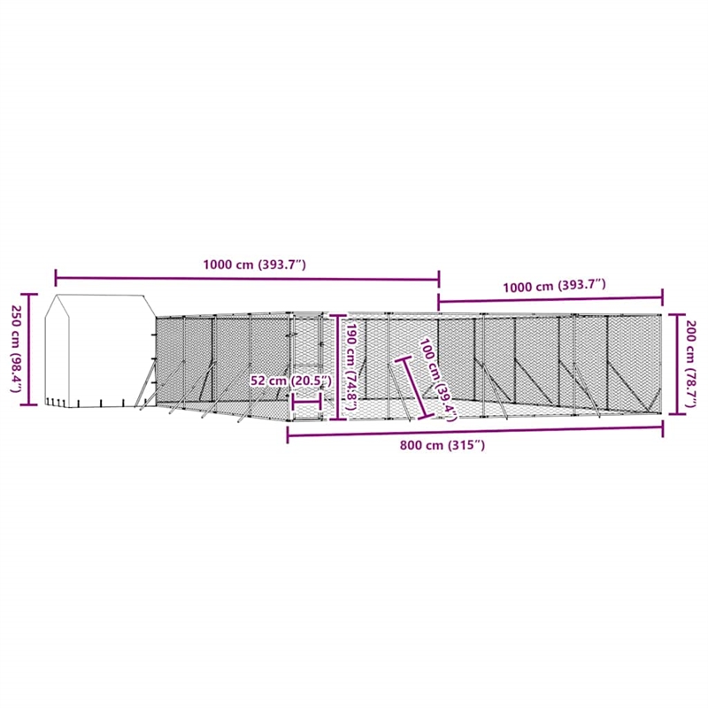 vidaXL Galvanized steel Outdoor Dog Kennel in Silver