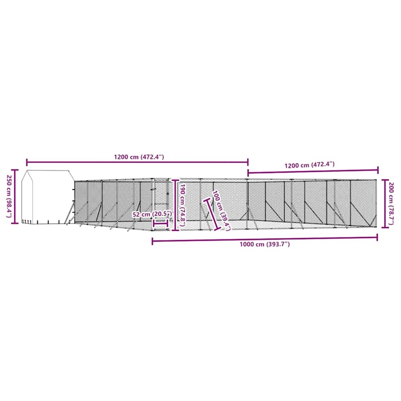 vidaXL Galvanized steel Outdoor Dog Kennel in Silver