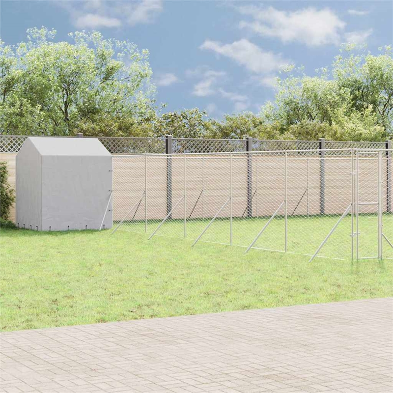 vidaXL Galvanized steel Outdoor Dog Kennel in Silver