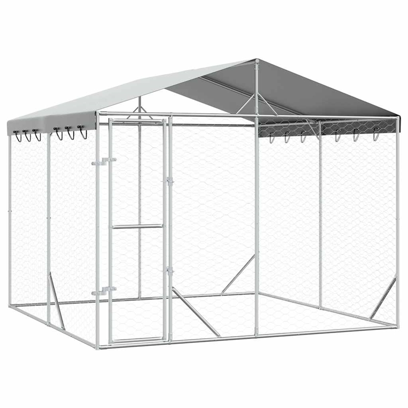 vidaXL Galvanized steel Outdoor Dog Kennel in Silver