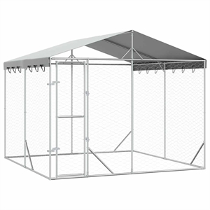 vidaXL Galvanized steel Outdoor Dog Kennel in Silver