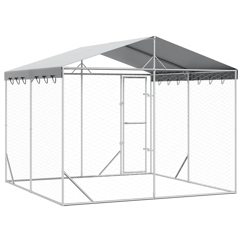 vidaXL Galvanized steel Outdoor Dog Kennel in Silver