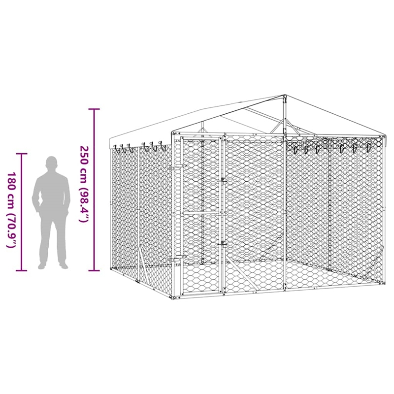 vidaXL Galvanized steel Outdoor Dog Kennel in Silver