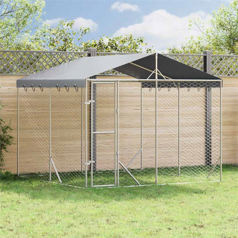 vidaXL Galvanized steel Outdoor Dog Kennel in Silver