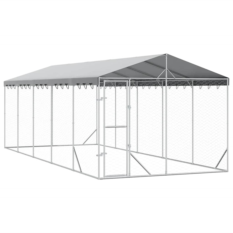 vidaXL Galvanized steel Outdoor Dog Kennel in Silver