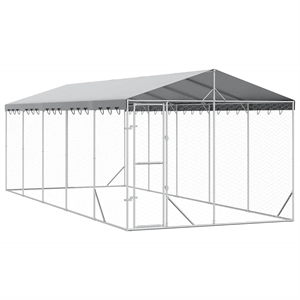vidaXL Galvanized steel Outdoor Dog Kennel in Silver