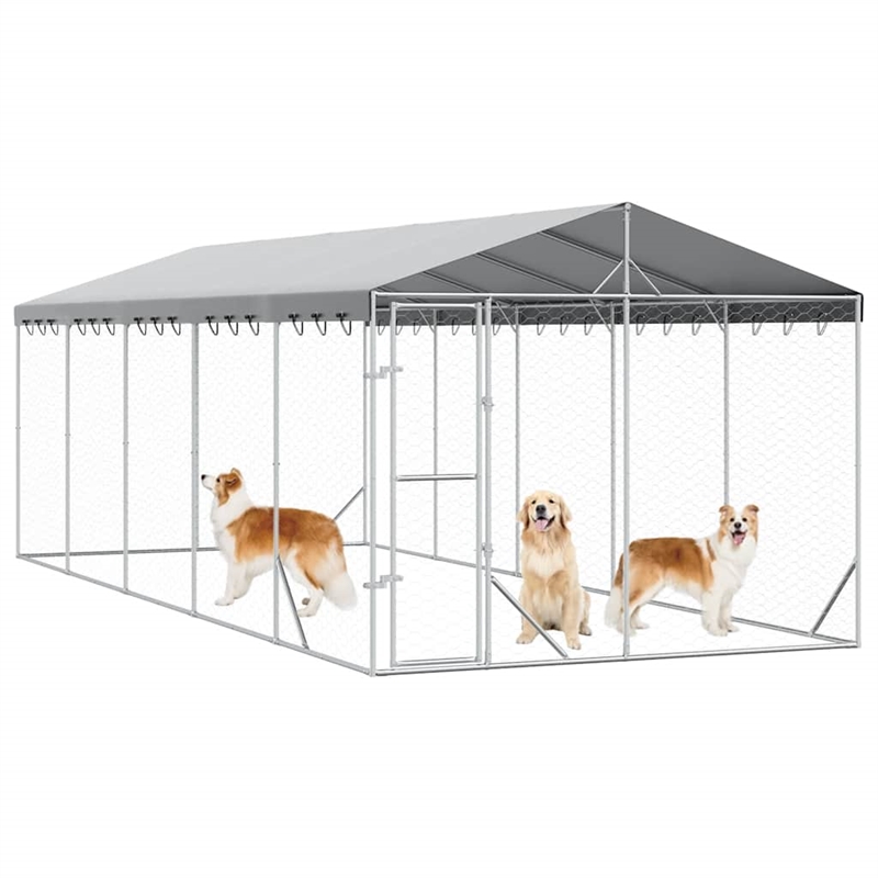 vidaXL Galvanized steel Outdoor Dog Kennel in Silver