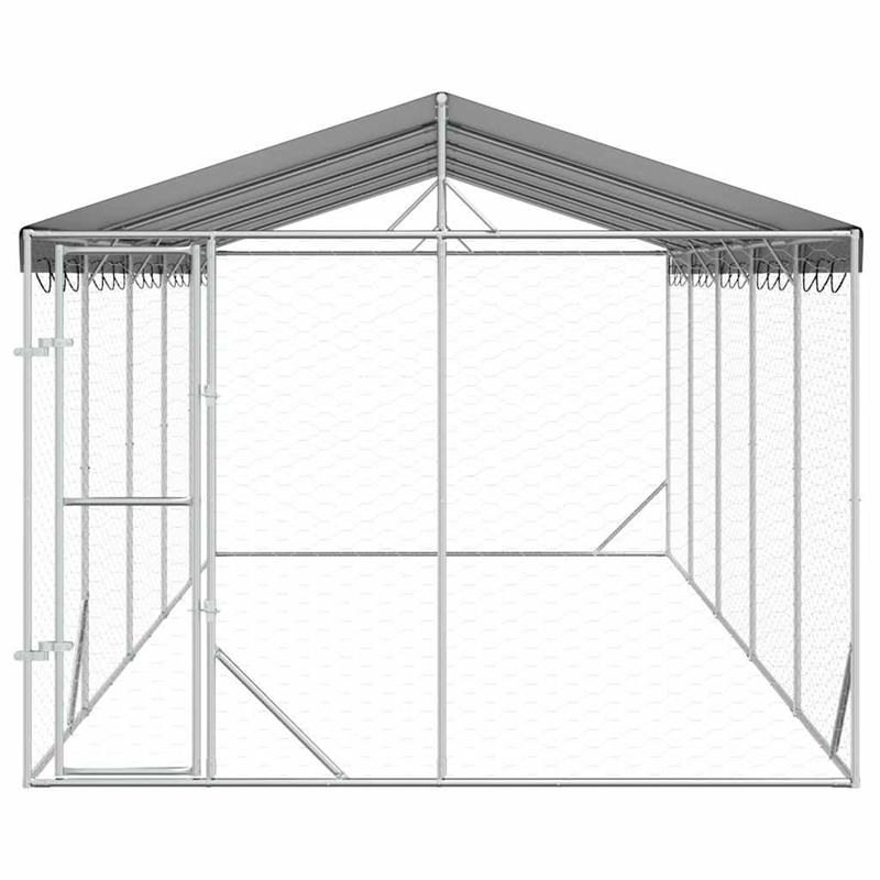 vidaXL Galvanized steel Outdoor Dog Kennel in Silver
