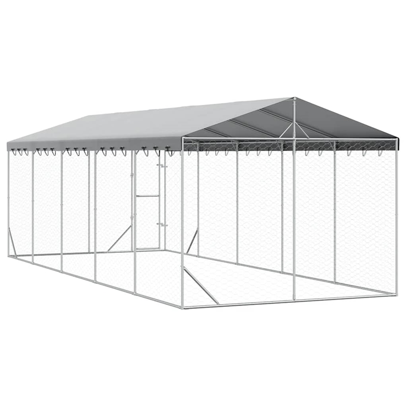 vidaXL Galvanized steel Outdoor Dog Kennel in Silver