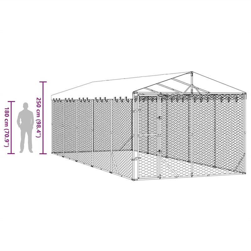 vidaXL Galvanized steel Outdoor Dog Kennel in Silver