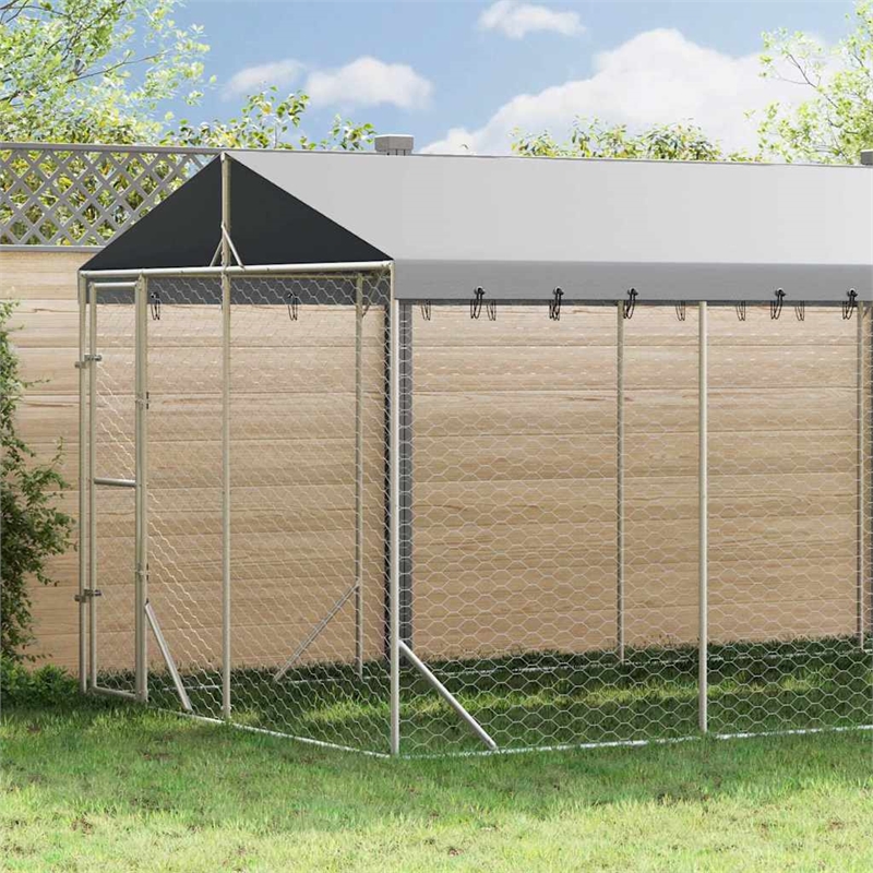 vidaXL Galvanized steel Outdoor Dog Kennel in Silver