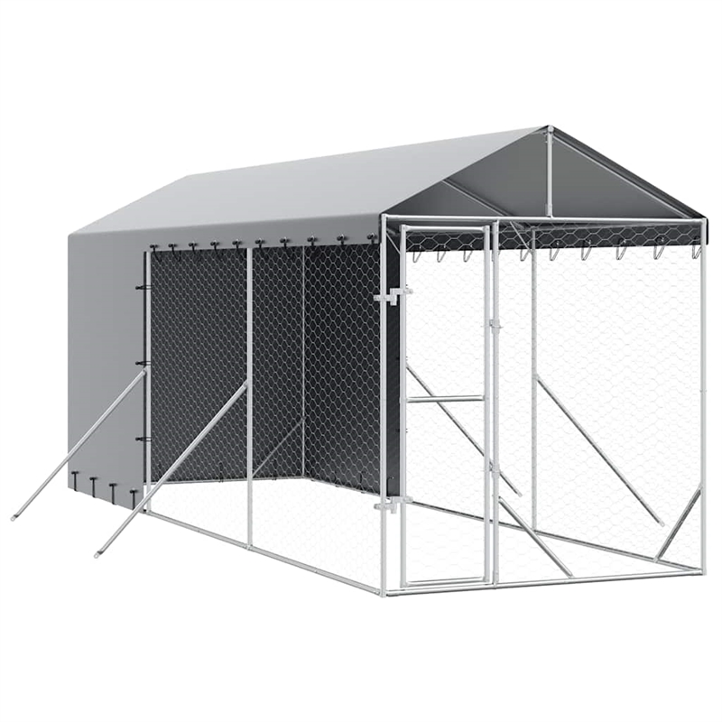 vidaXL Galvanized steel Outdoor Dog Kennel in Silver
