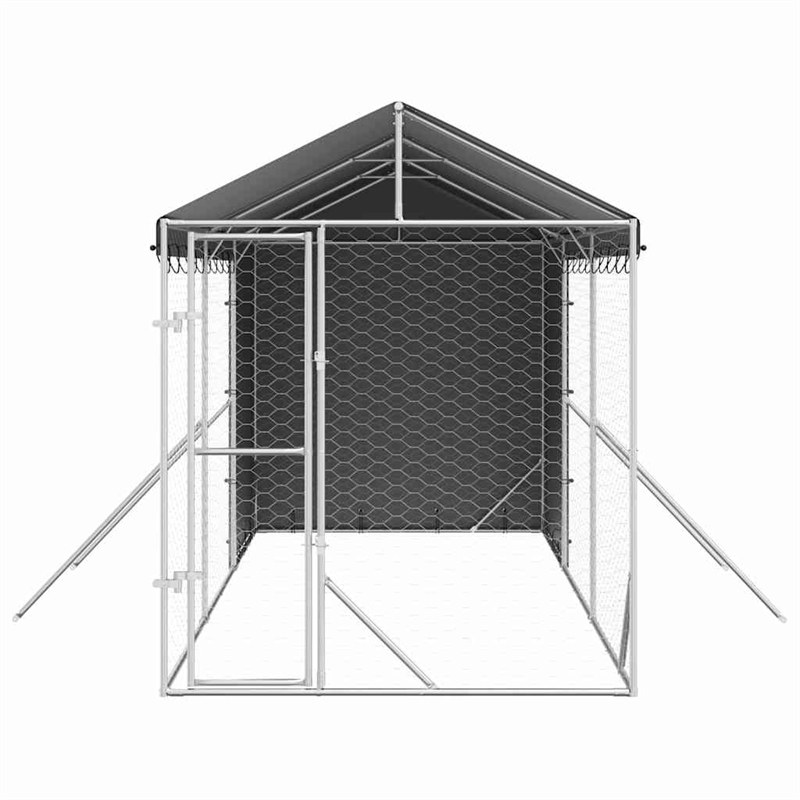 vidaXL Galvanized steel Outdoor Dog Kennel in Silver