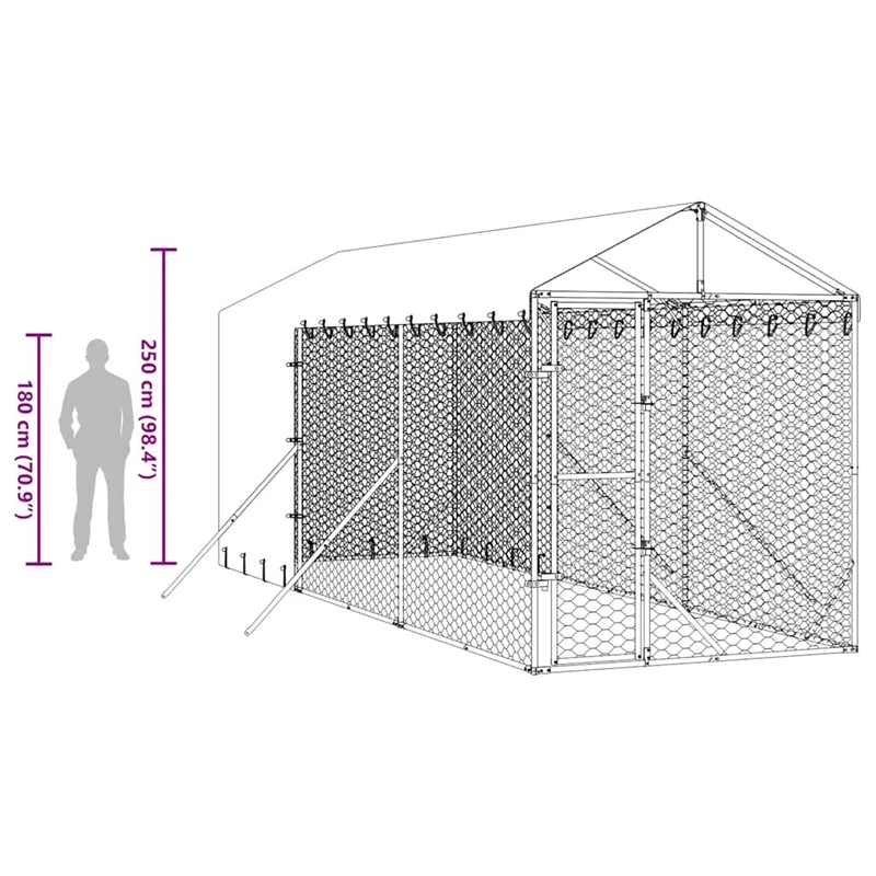 vidaXL Galvanized steel Outdoor Dog Kennel in Silver