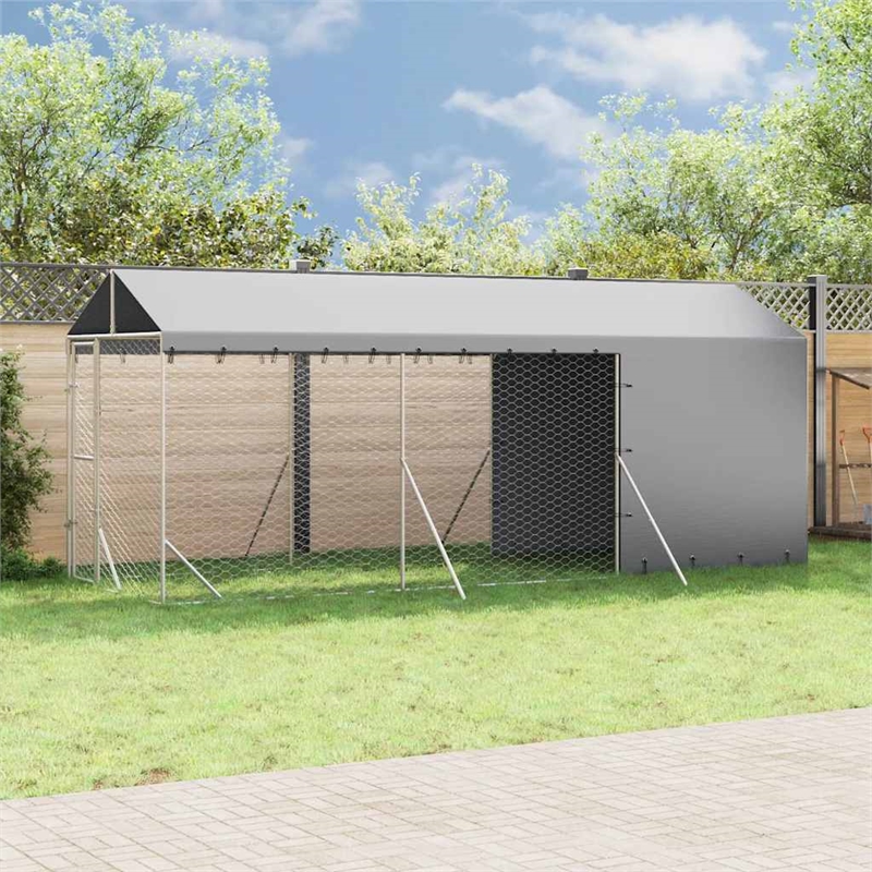 vidaXL Galvanized steel Outdoor Dog Kennel in Silver