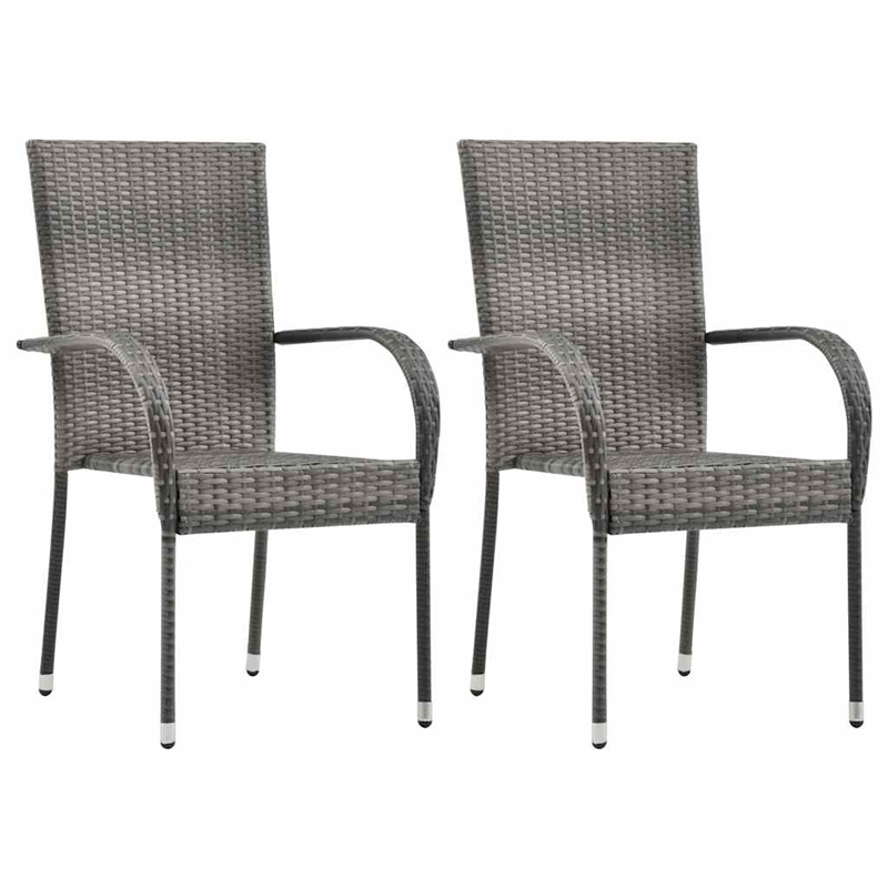 vidaXL Poly Rattan Standard Stackable Dining Chair in Gray (Set of 2)