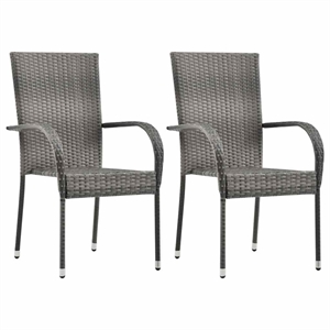 vidaXL Poly Rattan Standard Stackable Dining Chair in Gray (Set of 2)