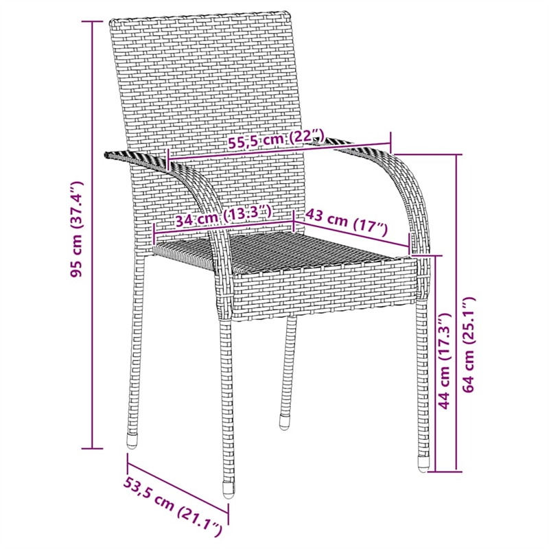 vidaXL Poly Rattan Standard Stackable Dining Chair in Gray (Set of 2)