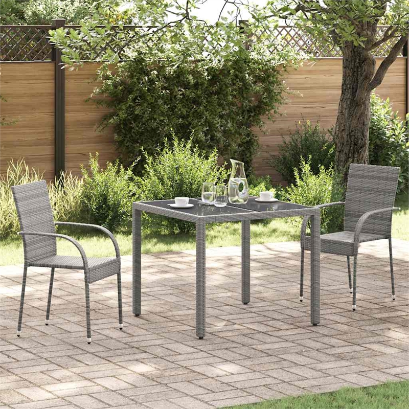 vidaXL Poly Rattan Standard Stackable Dining Chair in Gray (Set of 2)