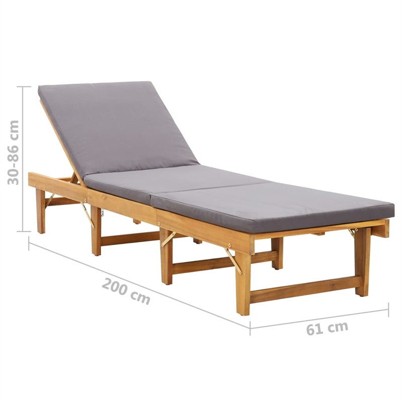 vidaXL Solid Acacia Wood Foldable Sun Lounger in Dark Gray