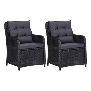 vidaXL Rattan Chair in Black and Dark Gray (Set of 2)