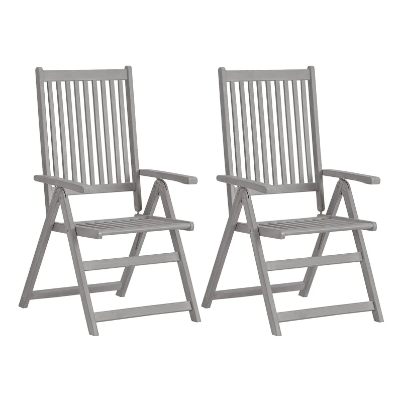 vidaXL Solid Acacia Wood Standard Foldable Garden Chair in Gray (Set of 2)