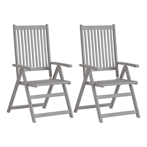 vidaXL Solid Acacia Wood Standard Foldable Garden Chair in Gray (Set of 2)