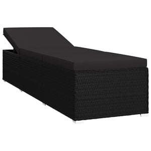 vidaXL Poly Rattan Sun Lounger with Cushion in Black