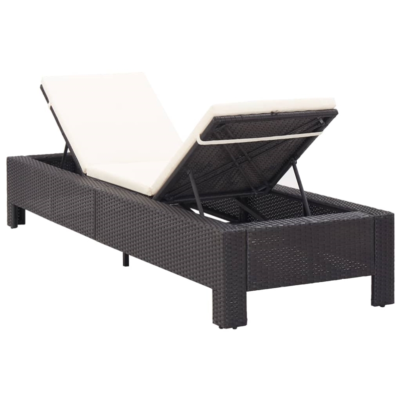 vidaXL Rattan Sun Lounger in Black and Cream White Cushions