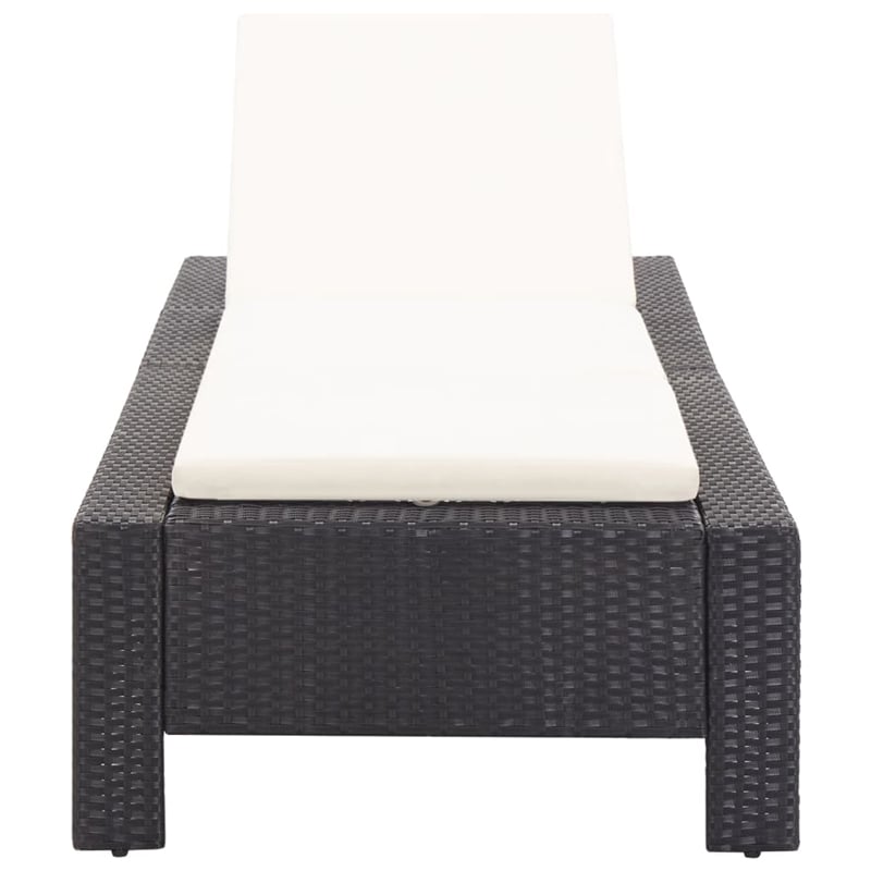 vidaXL Rattan Sun Lounger in Black and Cream White Cushions